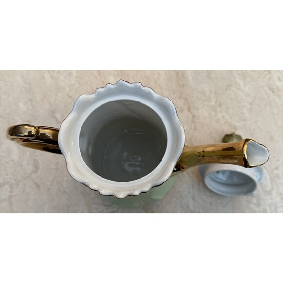 VTG Lefton Handpainted Porcelain Lidded Teapot #3065 Green Heritage Rose Pattern - Picture 3 of 5